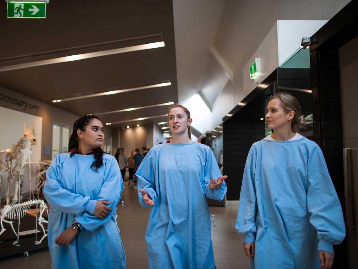 Three vet sci students on campus
