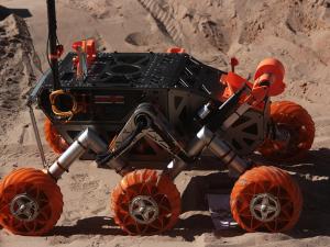 2022 Australian Rover Challenge: Monash Nova Rover drilling into icy sample during Lunar Resources Task