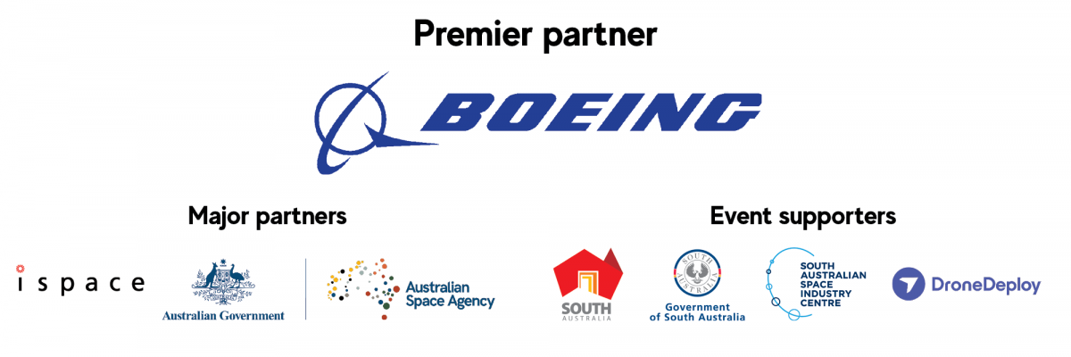 Premier partner: Boeing. Major partners: ispace, Australian Space Agency. Event supporters: Government of South Australia, South Australian Space Industry Centre, Drone Deploy