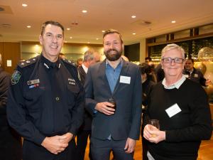 2 guests attending CASR function at the National Wine Centre Friday 23rd June 2023 with staff member Sam Doecke