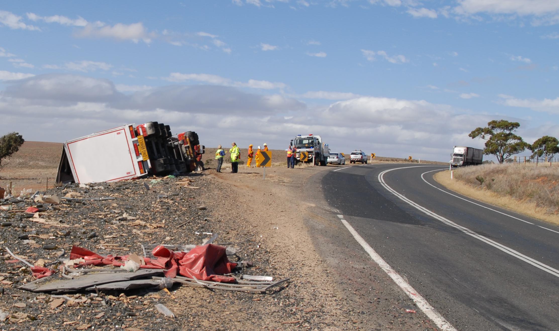 Truck rollover event on rural road in South Australia