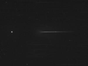 BZ Crucis (Be star) spectrum, transmission grating, Skywatcher 62ED, ZWO ASI120MM camera. Wavelengths increase to the right. H-alpha line clearly visible.