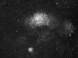 Lagoon and Trifid nebulae, Skywatcher ED62 at f/5.6, Optolong 7nm H-alpha filter, ZWO ASI2600MM-Pro camera.