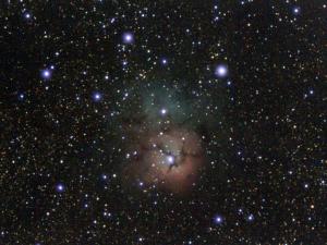 Nebula M20, Skywatcher ED62 at f/5.6, 40x6-second frames, uncooled ZWO ASI178MC.