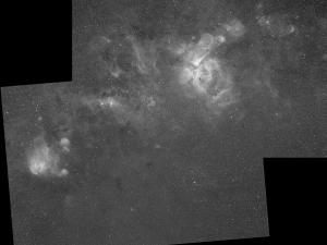 Carina mosaic, Tamron 135mm f/4 lens, Antlia 3nm Halpha filter, ZWO ASI2600MM Pro camera, 4 x 5-minutes per field.