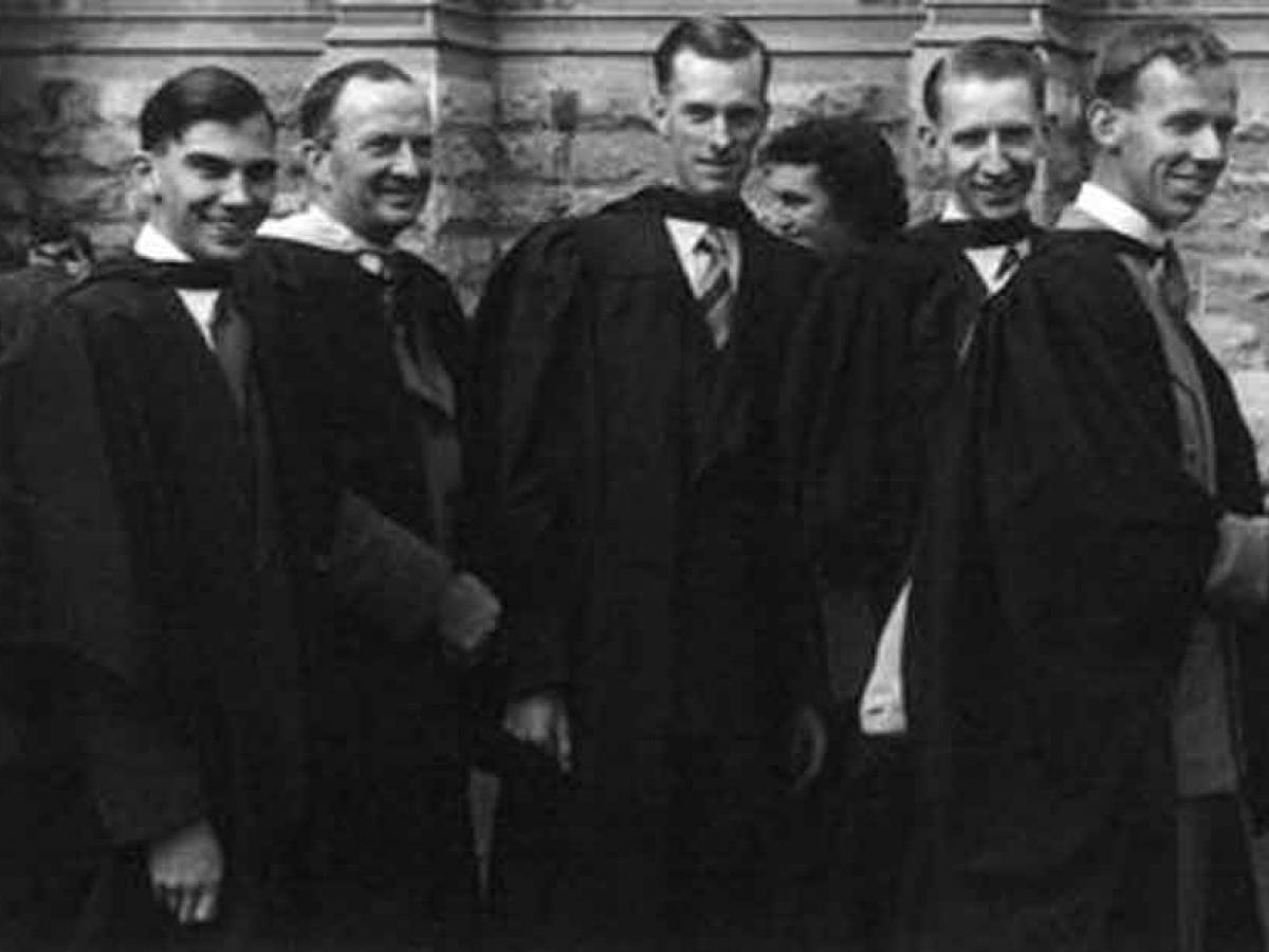 Early 50's. L to R: Bob Compton, George Fuller, David Sutton, Clare Sykes (background), Graham Elford, Gordon Aitchison