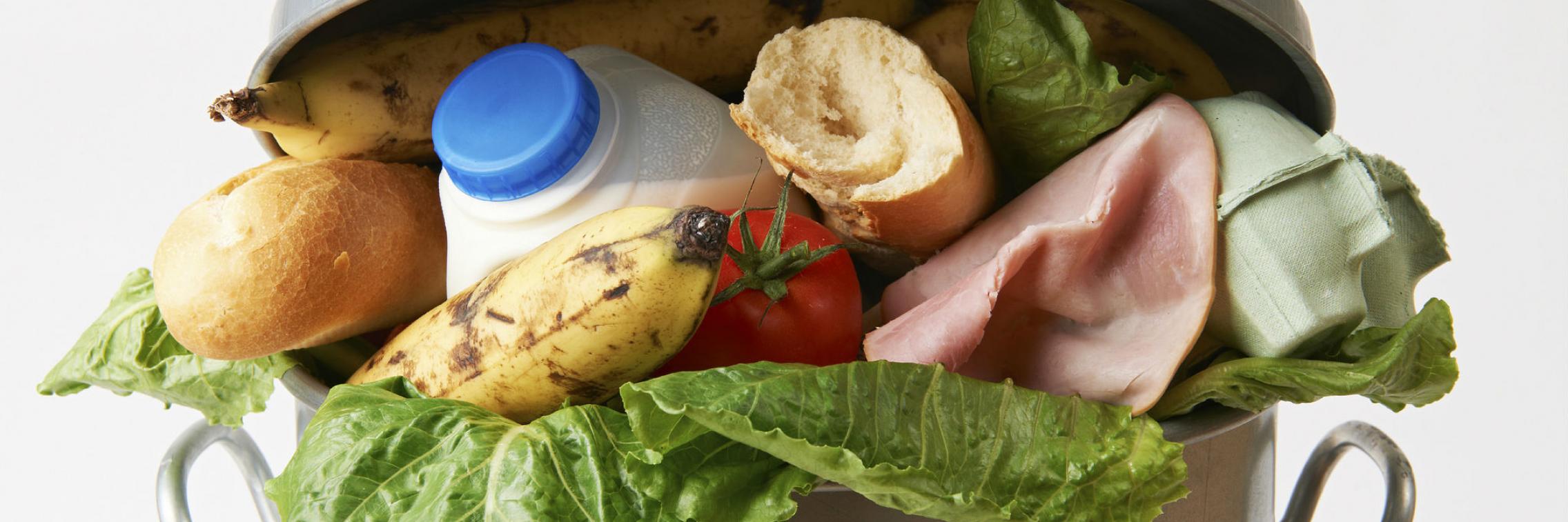 Food waste in garbage can image