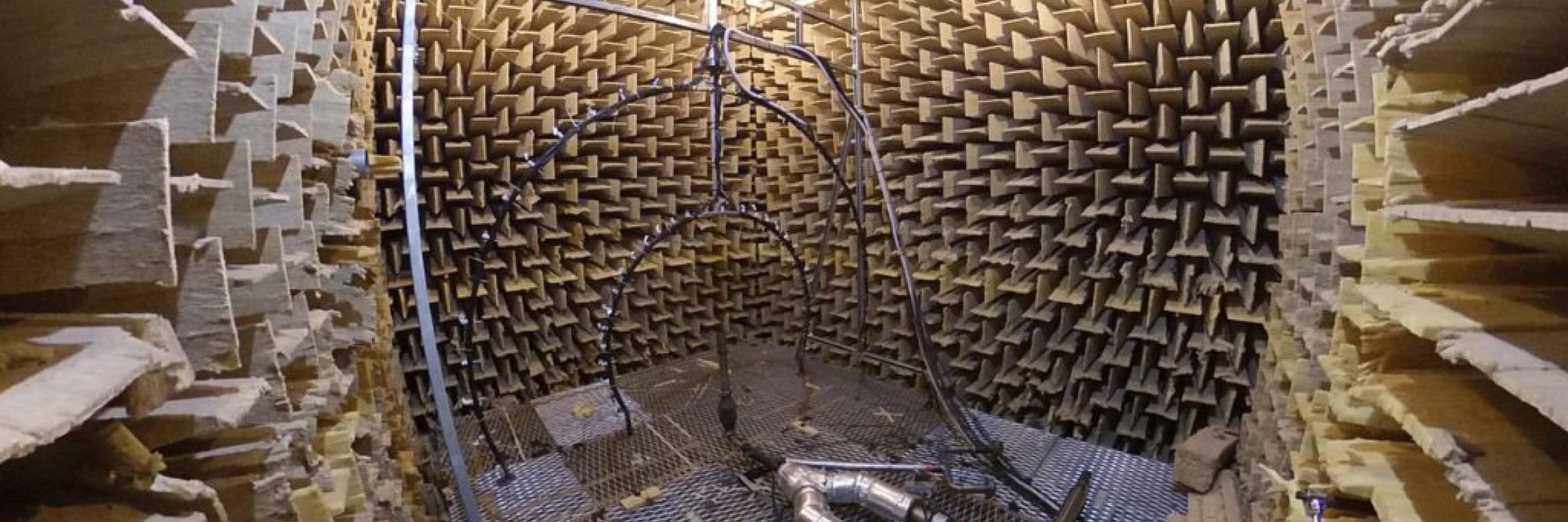 Experimental rig in the School of Mechanical Engineering acoustic anechoic chamber