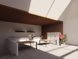3d render of kitchen with light