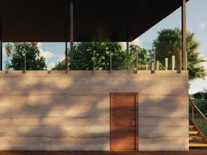 3d render of a house with natural panelling