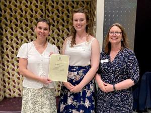 Dr Beth Loveys (left) from the School of Agriculture, Food and Wine receives a Student-led Honourable Mention Certificates for Excellence in Teaching from Megan Jenssen, former President of the Adelaide University Sciences Association and Professor Laura Parry.