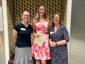 Associate Professor Michelle McArthur from the School of Animal and Veterinary Sciences receives an Executive Dean’s Commendation for Excellence in Teaching from Professors Amanda Able and Laura Parry.