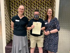 Dr Rachel Norris from the School of Animal and Veterinary Sciences receives an Executive Dean’s Commendation for Excellence in Teaching from Professors Amanda Able and Laura Parry.