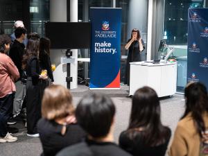Associate Professor Katharine Bartsch addressing the group
