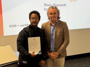 Bereket Menota awarded Best long presentation: Food Science with Professor Jason Able, Head of School