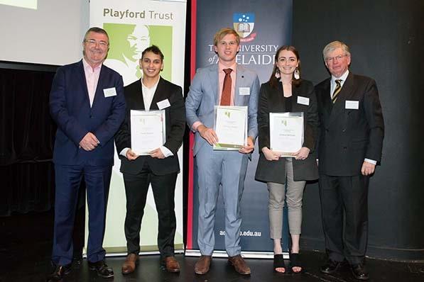 Playford Trust PhD Scholarships recipients, Mr Jim McDowell, Chief Executive, Department of the Premier and Cabinet, Yazan Arouri, Nicholas Booth, Andrea Bertram and Playford Trust Board Member, Hon Robert Lawson.