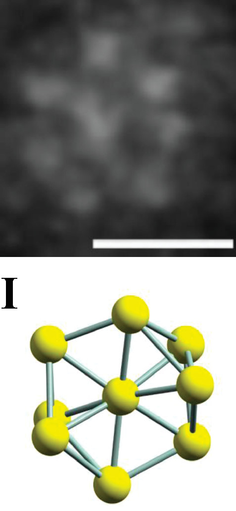 Figure shows the HR-TEM image of the Au9 cluster deposited on a titania nanosheet. Scale bar is 0.5 nm