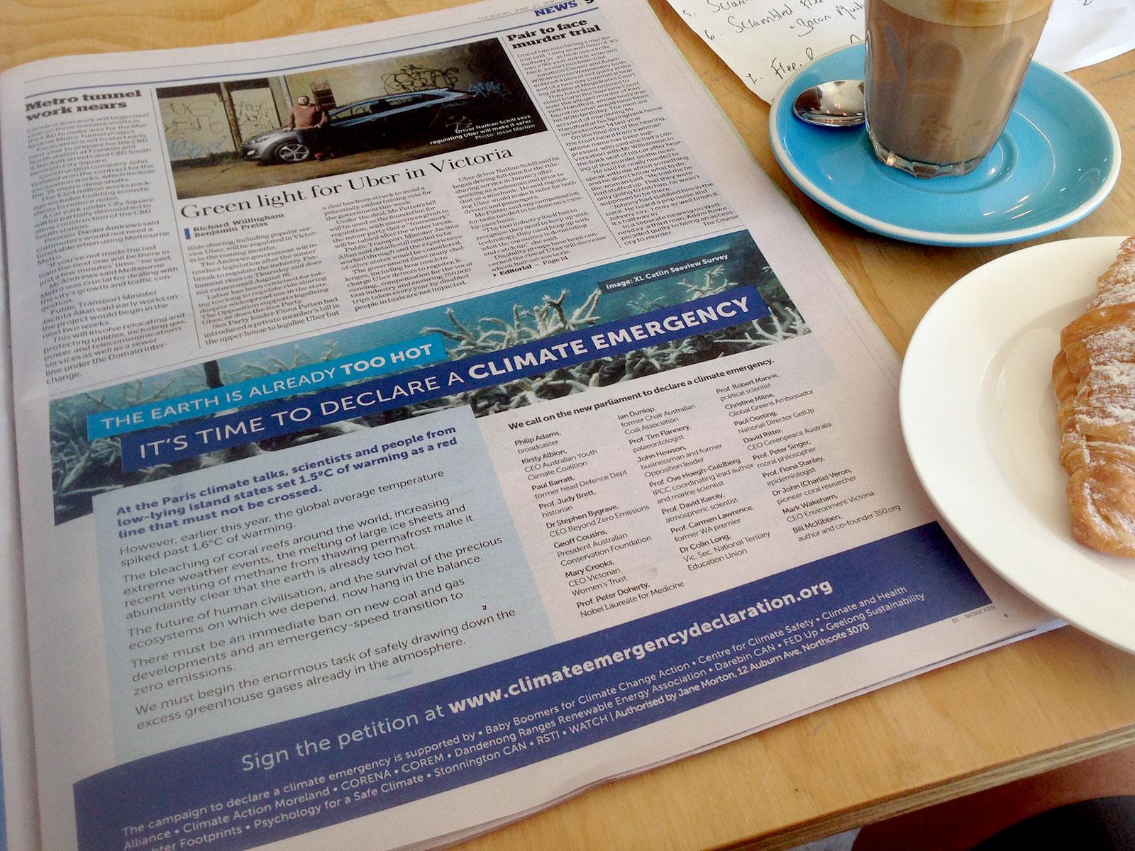 Climate change newspaper article