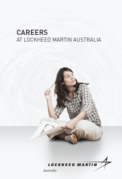 Text: Careers at Lockheed Martin Australia. Image: A woman sitting on the ground with a piece of paper.