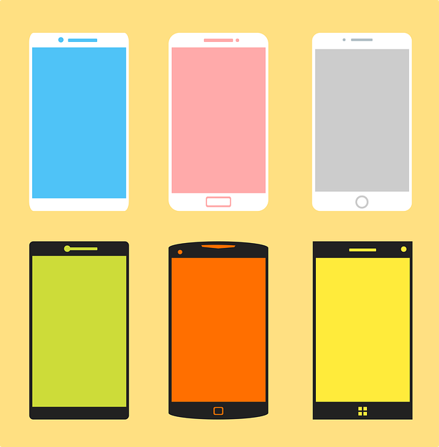 Series of 6 illustrated and colourful stylised mobile phones
