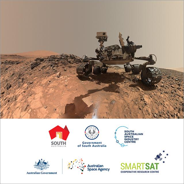 Australian Rover Challenge - with a stylised picture of a rover on what looks like a Mars surface, and the logos of all the supporting partners