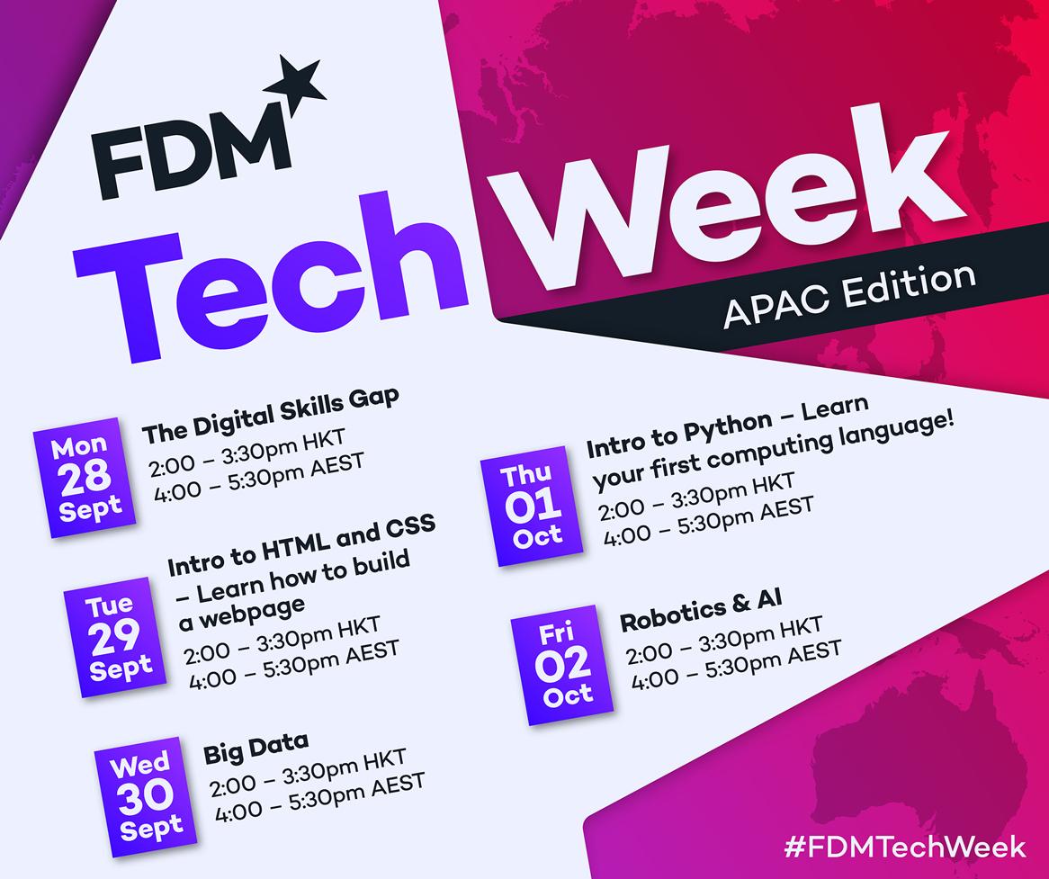 FDM Tech Week - timetable in the text area