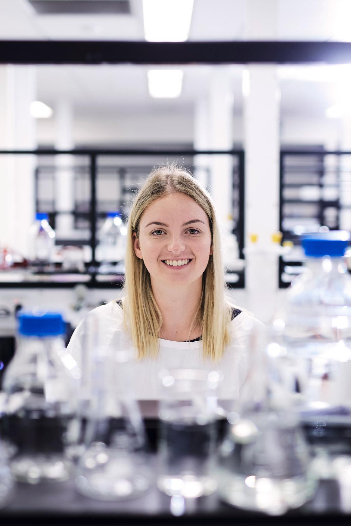 Sophie in the science lab at Adelaide Uni