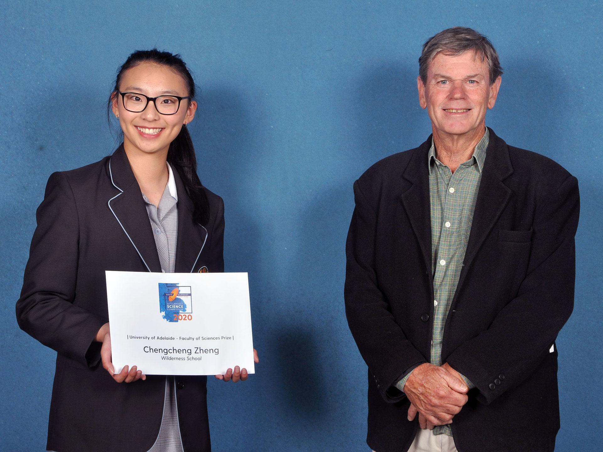 Oliphant Science Awards 2020 - Chengcheng Zheng and Professor Murray Whitelaw