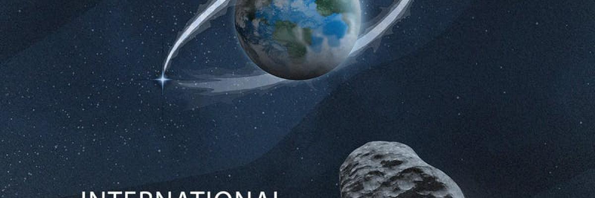International Asteroid Day 2019 showing a picture of Earth and an asteroid