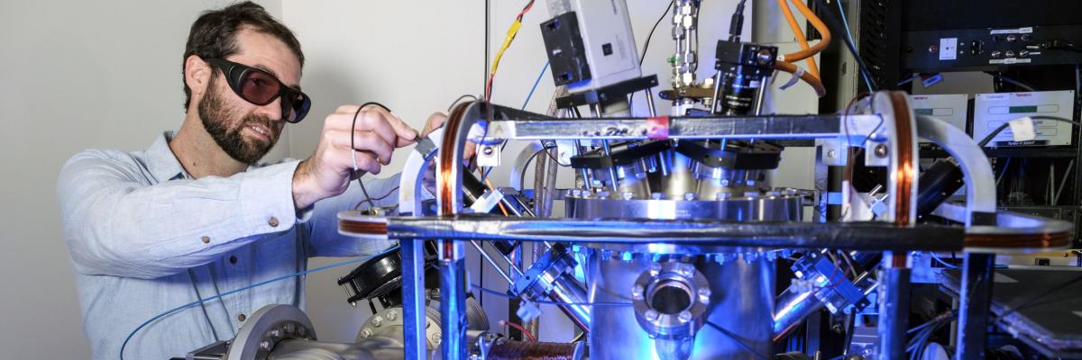 Researcher Dr Rohan Glover, with the Atom Trap Trace Analysis (ATTA) facility at The University of Adelaide