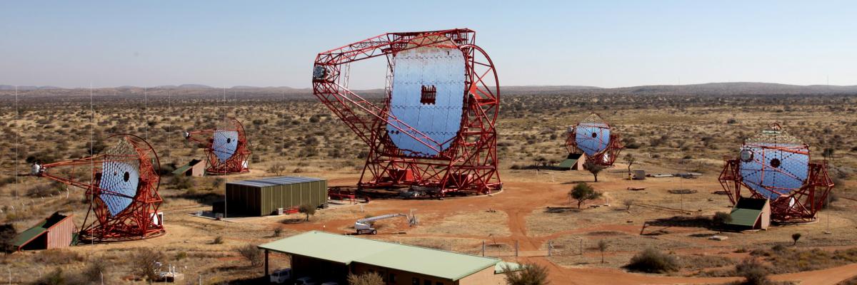 HESS telescopes in Namibia are on the alert for high-energy gamma rays. HESS Collaboration / Clementina Medina
