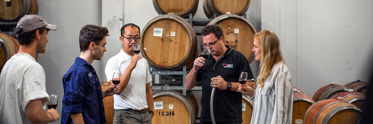 Wine tasting at Waite campus winery