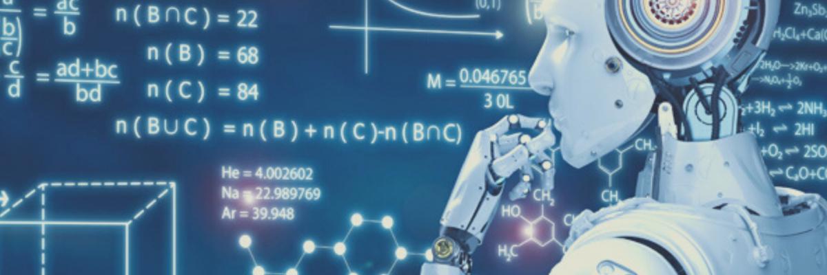 AIML student tour shows image of a robot looking at equations