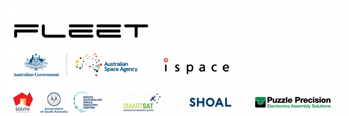 fleet logo, australian space agency logo, ispace logo, australian teletraffic research centre logo, smart sat logo, shoal logo, puzzle precision logo