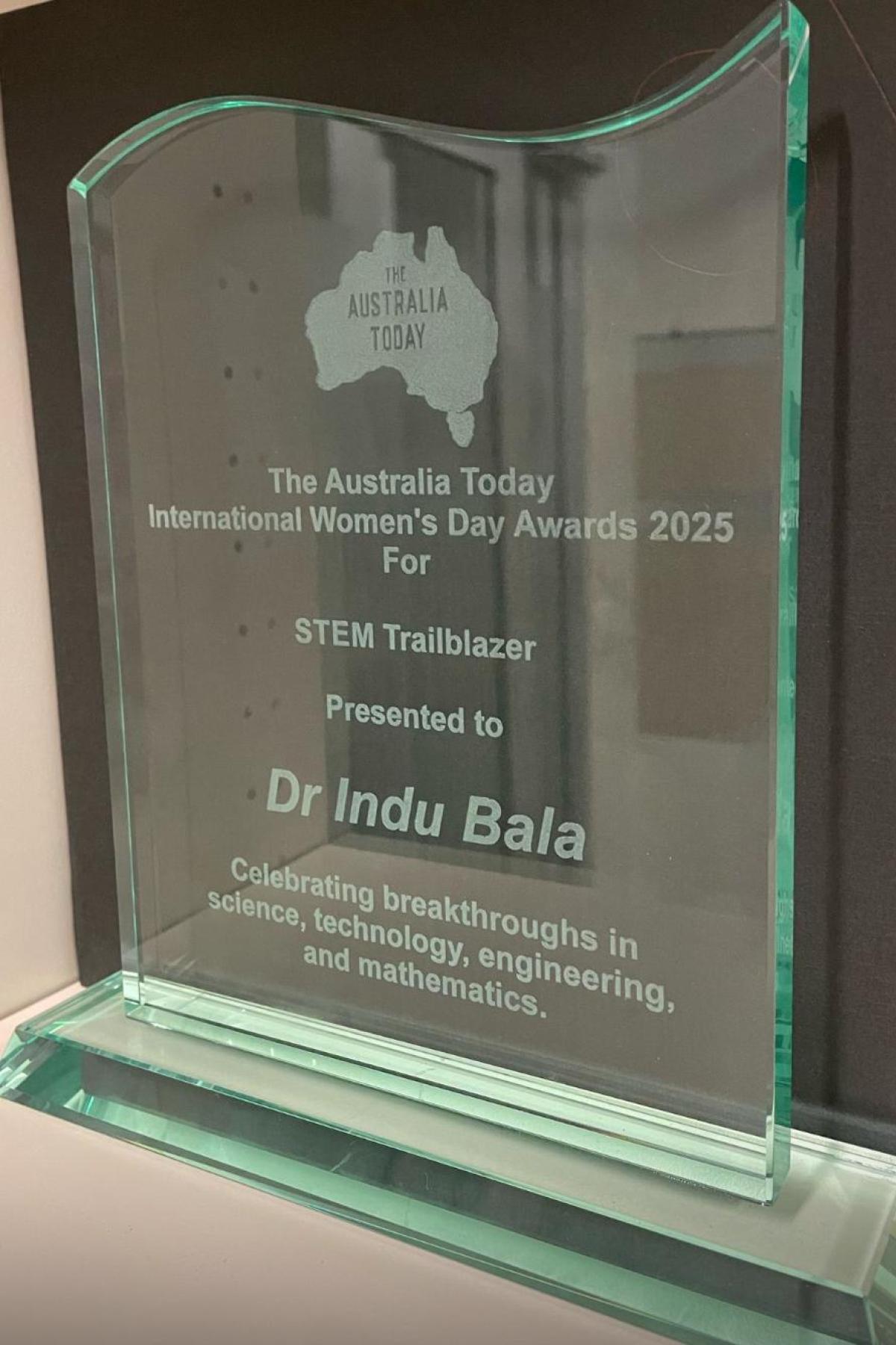Dr Indu Bala wins STEM Trailblazer Award