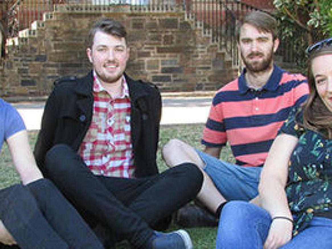 Image of University of Adelaide GRDC research scholarship recipients Brooke Schofield, Christopher Ward, David Brunton and Alicia Merriam