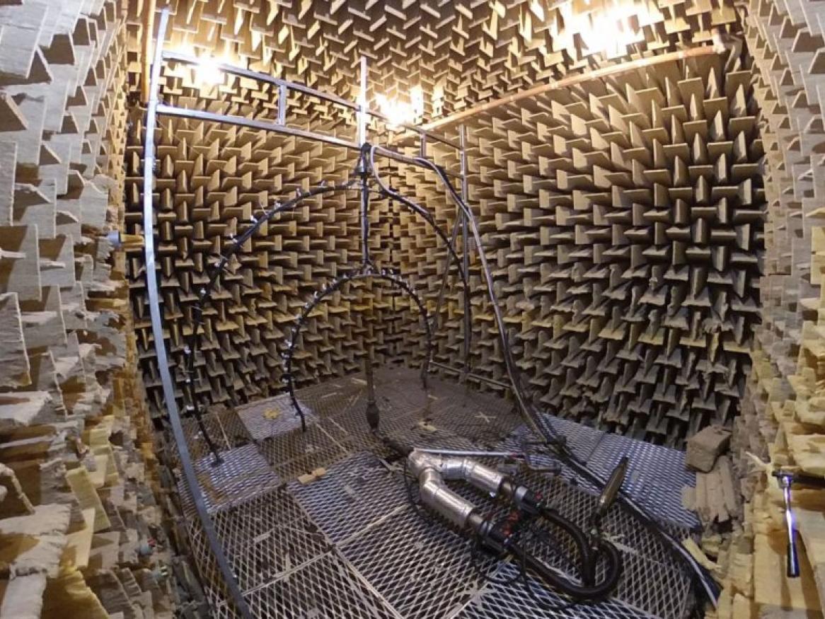 Experimental rig in the School of Mechanical Engineering acoustic anechoic chamber
