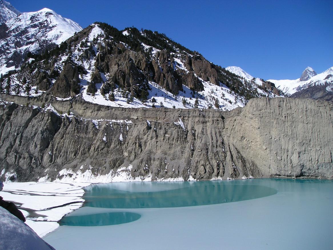 A frozen Gangapurna Lake close to Manang