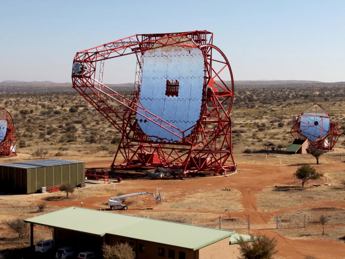 HESS telescopes in Namibia are on the alert for high-energy gamma rays. HESS Collaboration / Clementina Medina